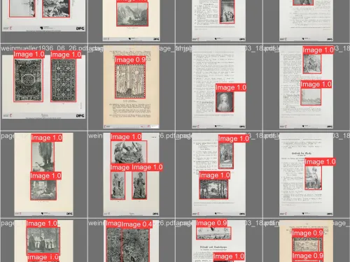 Screenshot aus einer algorithmische Erkennung von Kunstwerken in Auktionskatalogen, generiert mit Hilfe von YOLO-Ultralytik