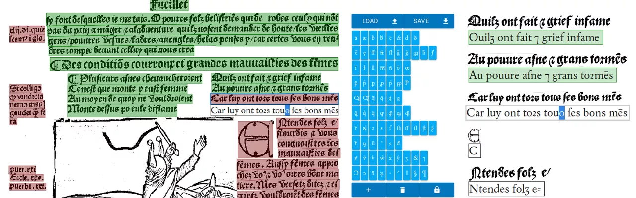 Screenshot der Textkorrektur-Ansicht in der Open-Source OCR-Anwendung LAREX