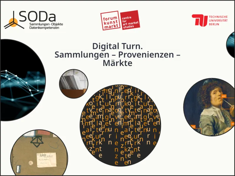 Mehrere runde Bilder, die wie Seifenblasen aufsteigen und das Sammeln im digitalen Zeitalter visualisieren sollen.
